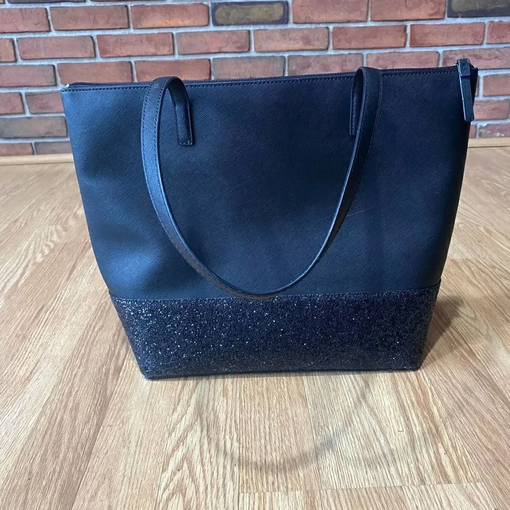 Kate Spade Greta Court Penny Glitter Large Tote Bag Black